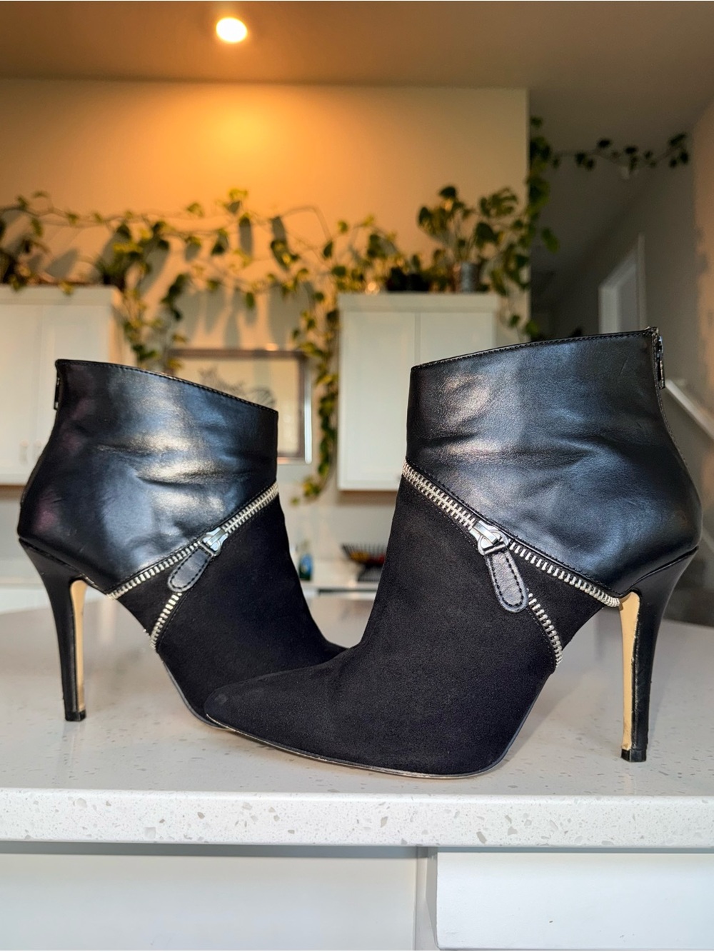 Rock & Republic Black Leather & Suede Zip-Accent Ankle Booties - Picture 1 of 13